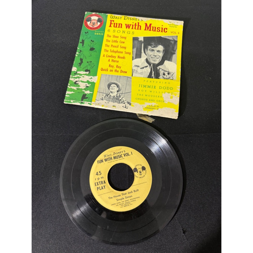 Walt Disney Mickey Mouse Club Vinyl 7" Yellow Good Fun with Music Vol I 45 RPM